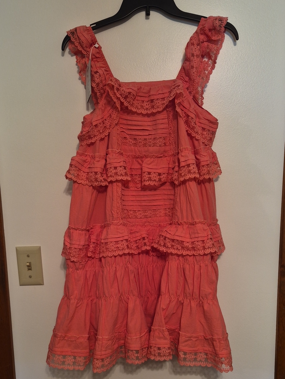 NWT Gacaky Rompy Coral Lace Tiered Boho Sundress SZ M